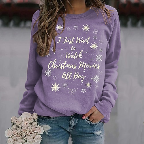 

Women's Sweatshirt Pullover Streetwear Black Blue Purple Snowflake Christmas Round Neck Long Sleeve S M L XL 2XL 3XL