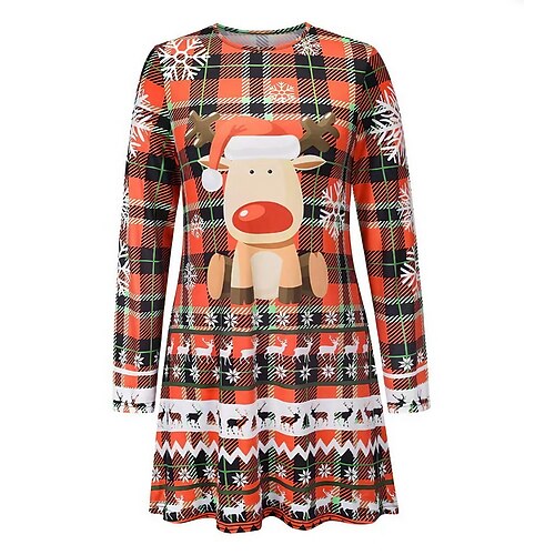 

Women's Christmas Casual Dress Sheath Dress Mini Dress Red Long Sleeve Plaid Print Winter Fall Autumn Crew Neck 2022 S M L XL 2XL