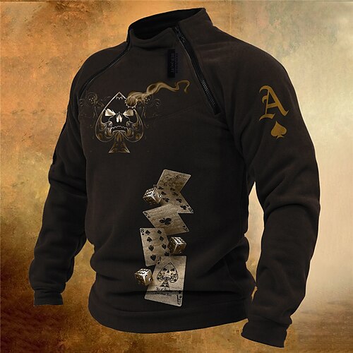 

Men's Pullover Quarter Zipper Sweatshirt Black High Neck Graphic Prints Poker Zipper Print Casual Daily Sports 3D Print Basic Casual Big and Tall Spring Fall Clothing Apparel Hoodies Sweatshirts