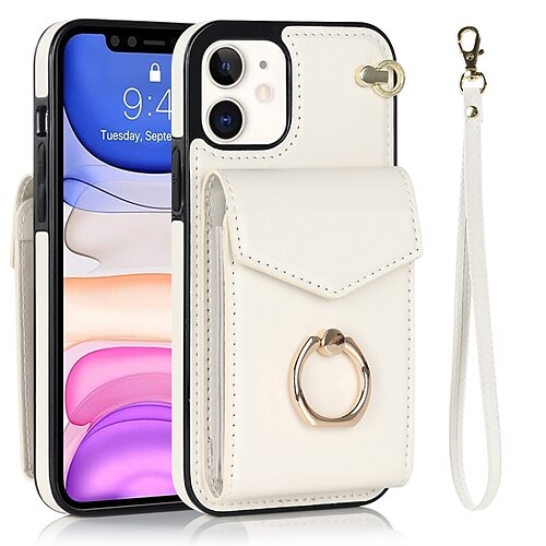 For iPhone 14 Pro Max 13 12 11 XS XR 7 8 Luxury Leather Wrist Strap Square  Case