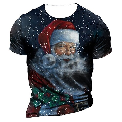 

Men's T shirt Tee Santa Claus Graphic Prints Crew Neck Sea Blue Blue Purple Dark Gray 3D Print Outdoor Christmas Short Sleeve Print Clothing Apparel Vintage Sports Designer Casual