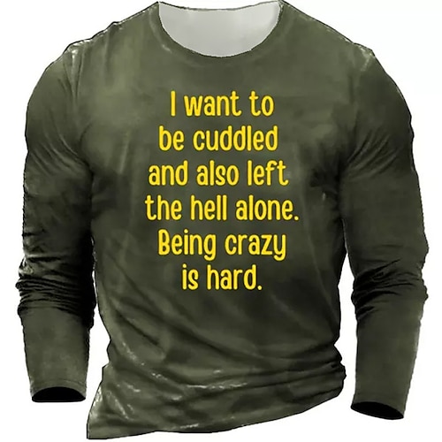 

Men's T shirt Tee Letter Graphic Prints Crew Neck Black Army Green Navy Blue Gray 3D Print Outdoor Street Long Sleeve Print Clothing Apparel Basic Sports Designer Casual