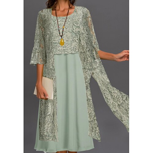 

Women's Christmas Dress Set Two Piece Dress Sheath Dress Midi Dress Green Long Sleeve Pure Color Lace Winter Fall Autumn Crew Neck Modern Winter Dress Evening Party 2022 S M L XL 2XL 3XL