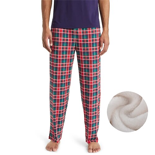

Men's Loungewear Flannel Pajama Pants Lounge Pants Grid / Plaid Warm Soft Home Bed Spa Flannel Warm Pocket Elastic Waist Winter Black Red