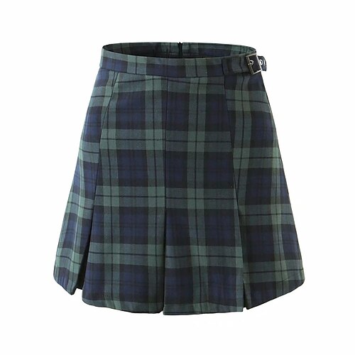 

Women's Work Skirts Plaid Skirt Mini Polyester Green Skirts Winter Pleated Fashion Casual Preppy Christmas S M L