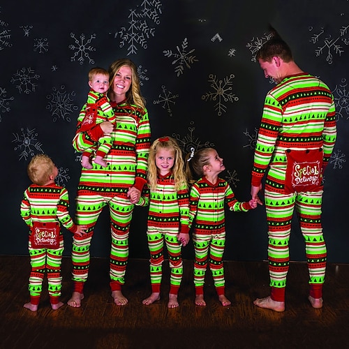 

Christmas Pajamas Family Christmas Tree Stripe Home Red Long Sleeve Basic Matching Outfits