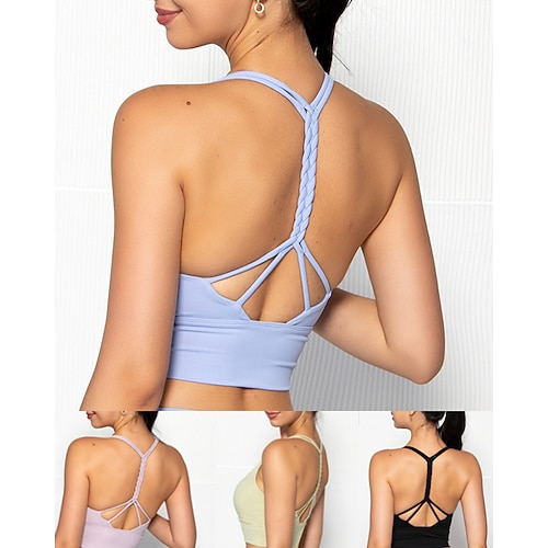 

Women's Strap Sports Bra Medium Support Open Back Solid Color Black Rosy Pink Spandex Yoga Fitness Gym Workout Sports Bra Sport Activewear Breathable Quick Dry Comfortable Stretchy Slim