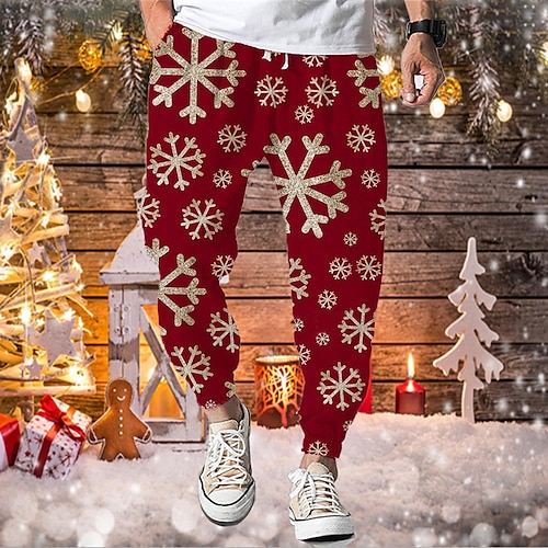 

Men's Christmas Pants Joggers Trousers Drawstring Elastic Waist 3D Print Graphic Prints Snowflake Comfort Breathable Christmas Casual Daily Streetwear Stylish Green Blue Micro-elastic