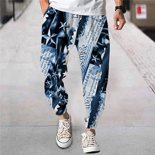 

Men's Joggers Trousers Drawstring Elastic Waist 3D Print Graphic Prints National Flag Comfort Breathable Sports Outdoor Casual Daily Streetwear Stylish Blue Khaki Micro-elastic