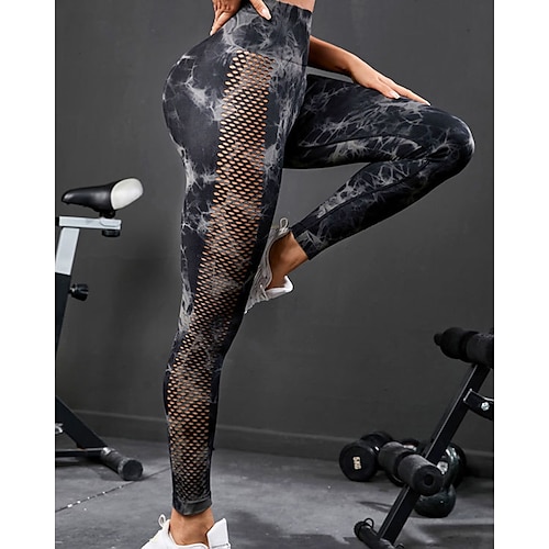

Women's Leggings See Through Cut Out Patchwork Moisture Wicking Lightweight Yoga Fitness Pilates Leggings Black Mesh Sports Activewear High Elasticity / Athletic / Athleisure