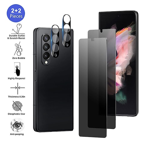 

2-2 Pack Samsung Galaxy Z Fold 4 5G Privacy Screen Protector - 2 Private Tempered Glass Screen and 2 Camera Protectors Black Anti-Spy Screen Cover