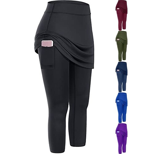 

Women's Running Tights Leggings Running Skirt with Tights 2 in 1 with Phone Pocket Compression Clothing Athletic Athleisure Spandex Breathable Quick Dry Moisture Wicking Gym Workout Running Jogging