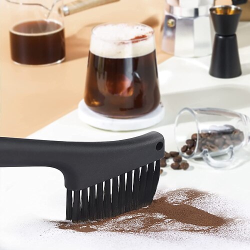 

Grinder double head brush plastic handle soft hair coffee machine cleaning brush gap long handle cleaning brush