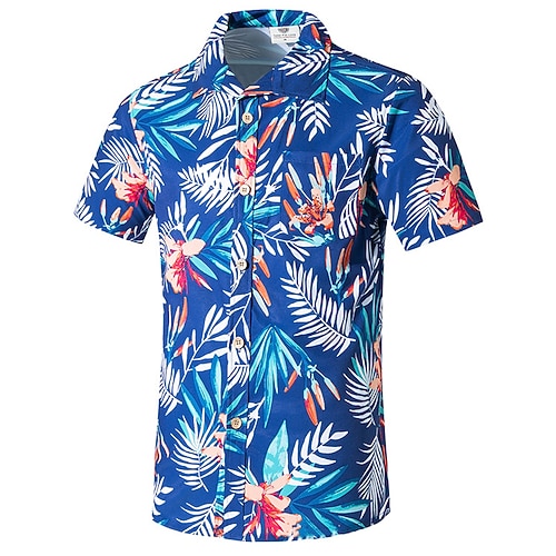 

Men's Summer Hawaiian Shirt Graphic Turndown Black Blue Outdoor Casual Short Sleeve Print Clothing Apparel Hawaiian Beach