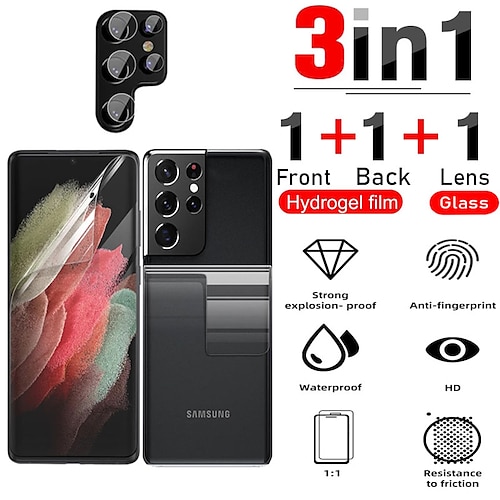 

1 Set Phone Screen Protector Camera Lens Protector Front and Back Screen Protector For Samsung S22 Ultra Plus S21 FE S20 TPU Hydrogel High Definition (HD) Ultra Thin Anti-Fingerprint Phone Accessory