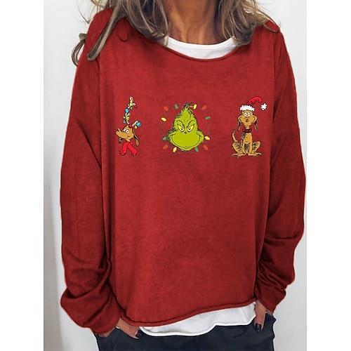 

Women's Sweatshirt Pullover Basic Green Black Blue Dog Christmas Round Neck Long Sleeve S M L XL 2XL 3XL