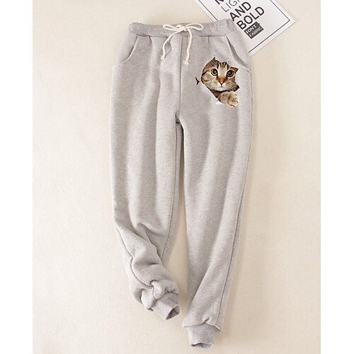 

Women's Plus Size Joggers Cat Casual Sweatpants Daily Natural Full Length Winter Fall Light Grey L XL XXL 3XL 4XL