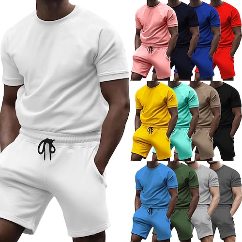 

Men's T-shirt Suits Tracksuit Tennis Shirt Shorts and T Shirt Set Solid Colored Crew Neck Green Black Blue Pink Yellow Outdoor Street Short Sleeve Drawstring 2 Piece Clothing Apparel Sports Designer