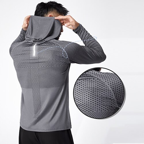 

Men's Workout Shirt Running Shirt Patchwork Reflective Strip Long Sleeve Top Athletic Athleisure Winter Breathable Quick Dry Soft Fitness Running Jogging Sportswear Activewear Solid Colored Dark Grey