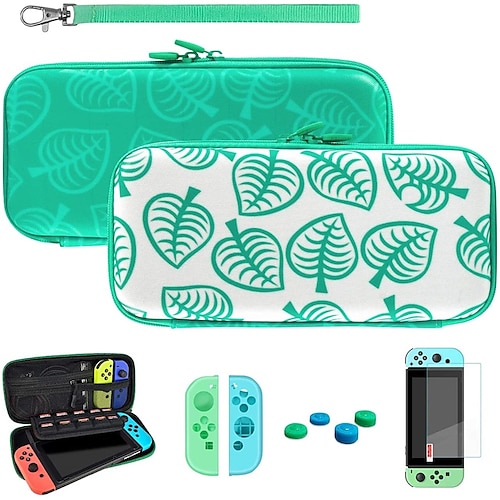 

Carrying Case for Nintendo Switch New Leaf Crossing Travel Portable Storage Bag for NS Console and Accessories with Screen Protectors & 4 Pcs Thumb Grips Caps & Hand Strap