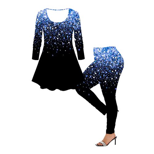 

Women's Plus Size Tops Set Color Gradient Print Long Sleeve Crew Neck Casual Daily Going out Polyester Winter Fall Blue Purple
