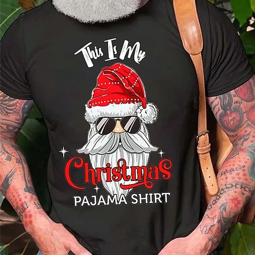 

Men's T shirt Tee Christmas t shirts Santa Claus Graphic Prints Crew Neck Black Dark Green Navy Blue Gray Hot Stamping Christmas Street Short Sleeve Print Clothing Apparel Fashion Designer Casual
