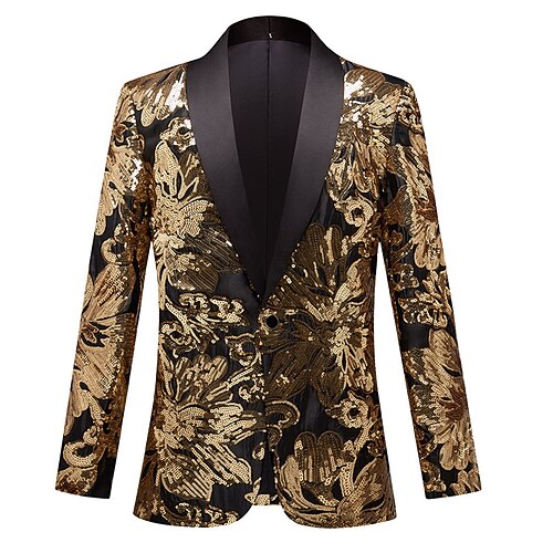 

Men's Coat Breathable Office Single Breasted One-button Flower 3D Printed Graphic Turndown Fashion Jacket Outerwear Long Sleeve Sequins Fall & Winter