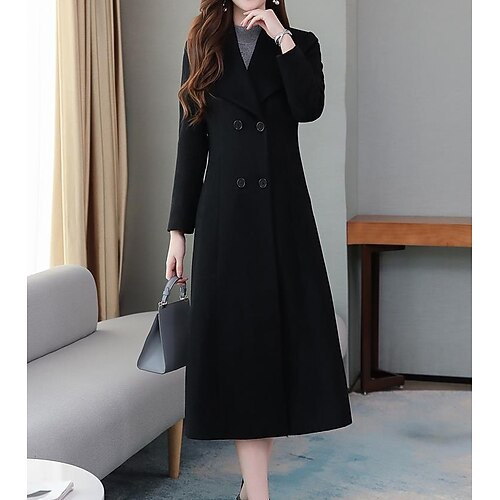 

Women's Winter Coat Windproof Warm Outdoor Street Daily Vacation Button Pocket Double Breasted Turndown Street Style Solid Color Loose Fit Outerwear Long Sleeve Winter Fall Black S M L XL XXL