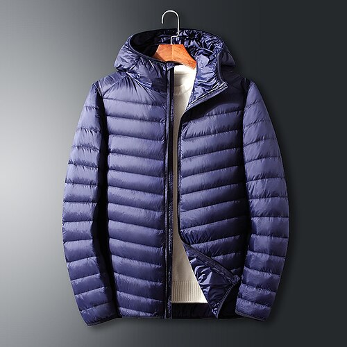 

Men's Down Jacket Winter Jacket Winter Coat Windproof Warm Date Casual Daily Office & Career Solid Color Outerwear Clothing Apparel Black Royal Blue Dark Blue