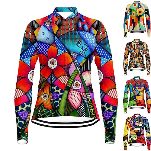 

21Grams Women's Cycling Jersey Long Sleeve Bike Top with 3 Rear Pockets Mountain Bike MTB Road Bike Cycling Breathable Quick Dry Moisture Wicking Reflective Strips Green Yellow Red Graphic Spandex