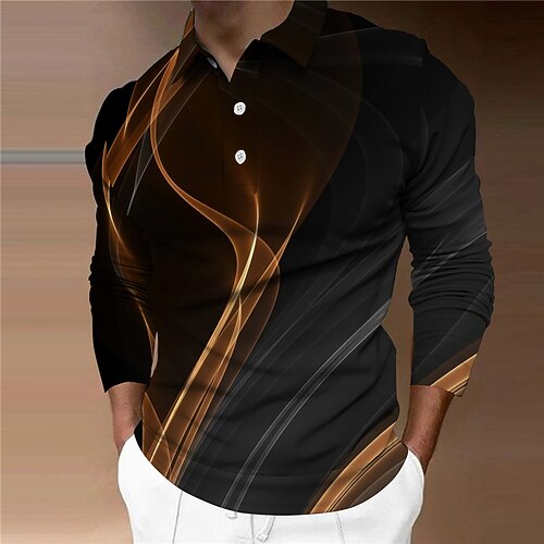 

Men's Polo Shirt Golf Shirt Gradient Abstract Graphic Prints Turndown Blue Orange 3D Print Outdoor Street Long Sleeve Button-Down Print Clothing Apparel Fashion Designer Casual Soft