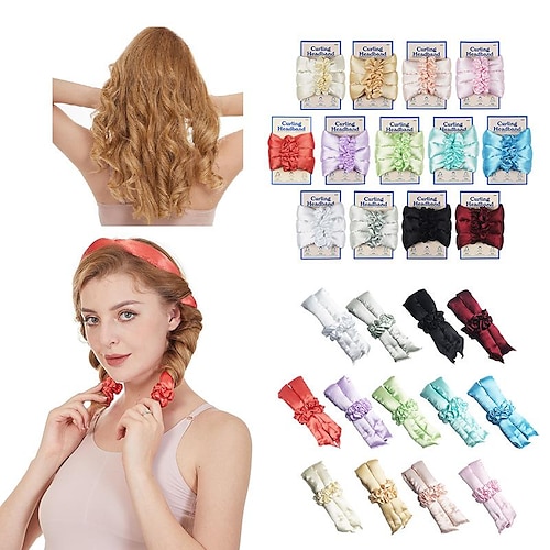 

No Heat Curling Headband You Can Sleep In- Heatless Overnight Natural Curls- Rod Ribbon Lazy Hair Curler Wrap Kit for Long Hair