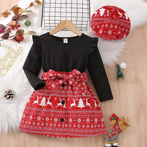 

Kids Girls' Ugly Christmas Dress Elk A Line Dress Dress Outdoor Crew Neck Long Sleeve Fashion Dress 3-7 Years Winter Black