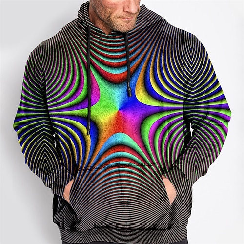 

Men's Plus Size Pullover Hoodie Sweatshirt Big and Tall Rainbow Hooded Long Sleeve Spring & Fall Basic Fashion Streetwear Comfortable Work Daily Wear Tops