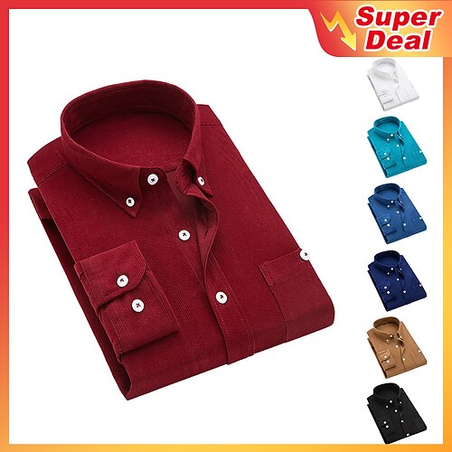 

Men's Dress Shirt Corduroy Shirt Solid Color Turndown Wine Sea Blue Blue Khaki Navy Blue Wedding Party Long Sleeve Button-Down Clothing Apparel Business Work Casual Comfortable / Winter / Winter