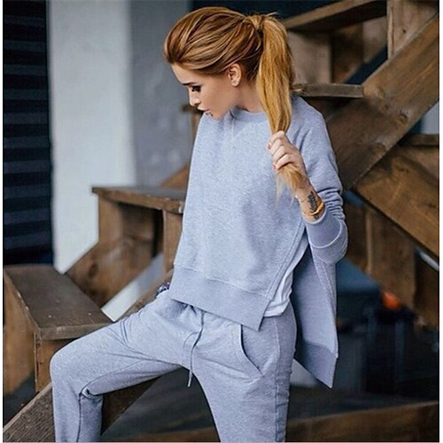 

Women's Sweatshirt Tracksuit Pants Sets Sweatpants Basic Black Blue Sports Outdoor Casual Solid Color Drawstring Crew Neck S M L XL