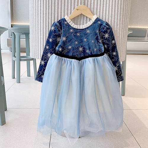 

Frozen Elsa Kids Girls' Dress Sequin A Line Dress Dress Anniversary Crew Neck Long Sleeve Princess Dress 2-8 Years Winter Blue