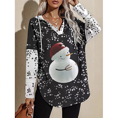 

Snowman snowflake Masquerade Hoodie Women's Christmas Christmas Carnival Masquerade Adults' Christmas New Year Eve Polyester Top