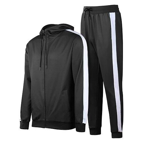 

Men's Tracksuit Sweatsuit 2 Piece Full Zip Casual Winter Long Sleeve Thermal Warm Breathable Moisture Wicking Fitness Running Jogging Sportswear Activewear Color Block Yellow / Black Black / Orange