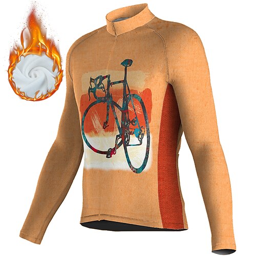 

Men's Cycling Jersey Long Sleeve Winter Bike Jersey Top with 3 Rear Pockets Mountain Bike MTB Road Bike Cycling Thermal Warm Breathable Moisture Wicking Reflective Strips Orange Graphic Fleece Spandex