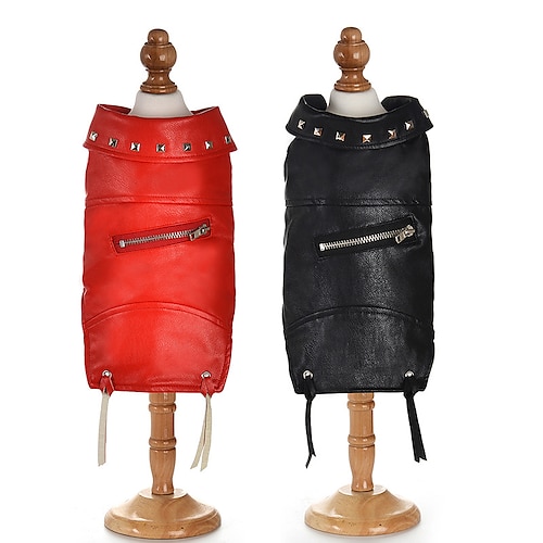 

Dog Cat Coat Solid Colored Adorable Stylish Ordinary Casual Daily Outdoor Casual Daily Winter Dog Clothes Puppy Clothes Dog Outfits Warm Black Red Costume for Girl and Boy Dog PU Leather 8 10 12 14 16