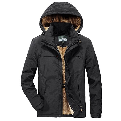 

Men's Fleece Jacket Jacket Fleece Lining Warm Daily Wear Vacation Going out Zipper Hooded Outdoor Leisure Jacket Outerwear Solid Color Zipper Pocket Detachable Hood ArmyGreen Black khaki / Winter