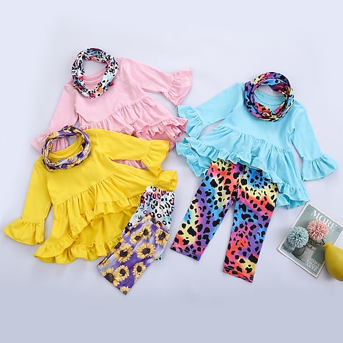 

Toddler Girls' Leopard Clothing Set Set Long Sleeve Fashion Outdoor Cotton 3-7 Years Winter Pink Yellow Light Blue / Floral / Fall / Mini