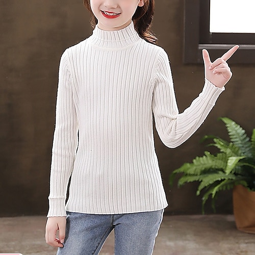 

Kids Girls' Sweater Solid Color School Long Sleeve Active 3-12 Years Winter Black White