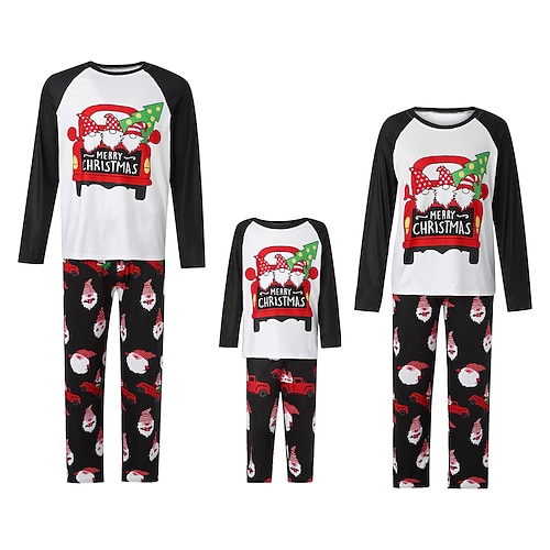 

Christmas Pajamas Family Car Santa Claus Christmas Tree Home White Long Sleeve Basic Matching Outfits