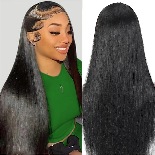 

Frontal Wigs Human Hair Straight HD Lace Front Wigs Human Hair 13x4 Glueless Black Wigs for Black Women Human Hair Pre Plucked Bleached Knots 150% Density Brazilian Virgin Human Hair Wig