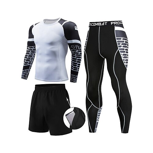 

Men's Activewear Set Compression Suit Side Pockets 3-Piece Athletic Long Sleeve Breathable Quick Dry Moisture Wicking Fitness Running Jogging Sportswear Activewear WhiteRed Green WhiteBlack