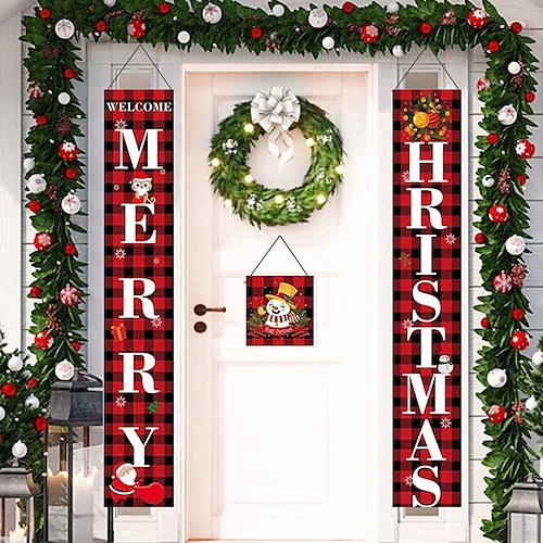 

Merry Christmas Banner Sign - Christmas Front Porch Door Decorations - Outdoor Xmas Decor - Red Merry Christmas Sign for City, Country Clearance Wall Hanging Outside