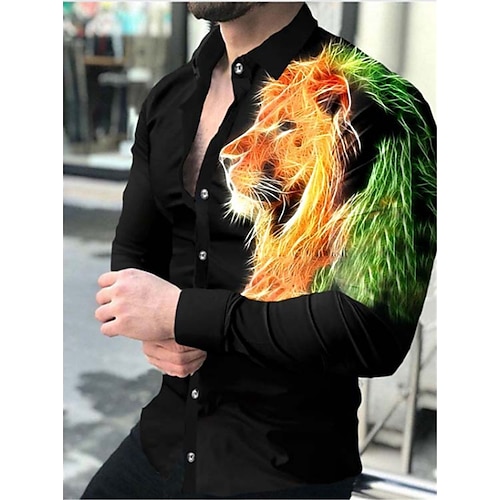 

Herren Hemd Tier Farbverlauf Wolf Grafik-Drucke Umlegekragen Blau-Grün Meeresblau Grün Schwarz Blau 3D-Druck Outdoor Strasse Langarm Button-Down Bedruckt Bekleidung Modisch Designer Casual Weich