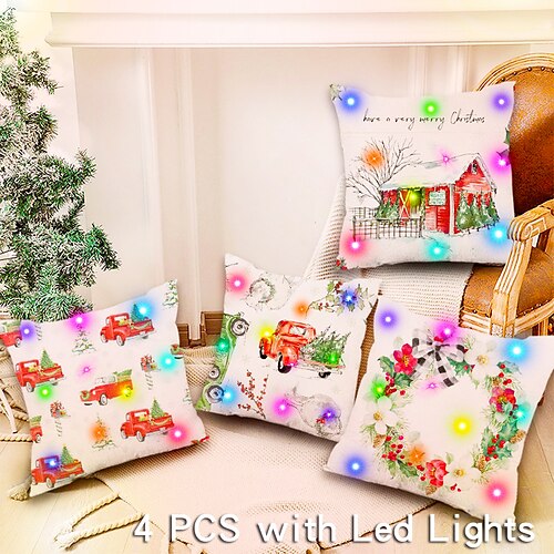 

Christmas LED Lights Throw Pillow Cover 4PC Party Soft Decorative Square Cushion Pillowcase for Bedroom Livingroom Sofa Couch Chair Superior Quality